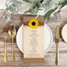 Rustic Burlap Snöre Wood Solros Bröllop Menu