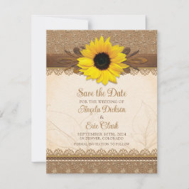 Rustic Burlap Snöre Wood Solros Bröllop Spara Datumet