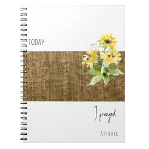 Rustic Burlap Solros Anpassningsbar Prayer Journal Anteckningsbok