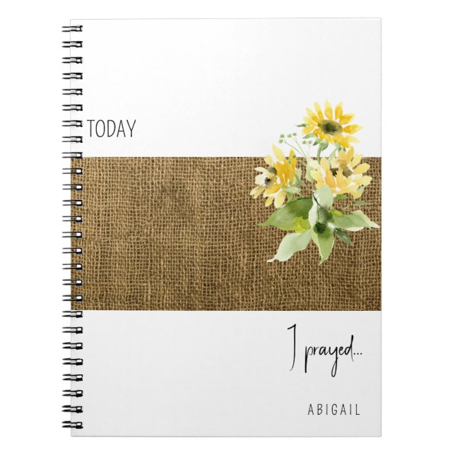 Rustic Burlap Solros Anpassningsbar Prayer Journal Anteckningsbok (Framsidan)