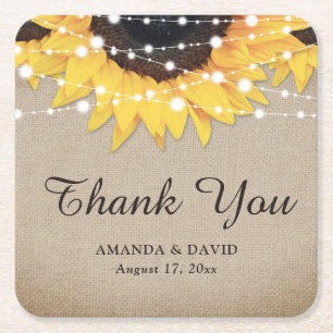 Rustic Burlap Solros Tack Wedding Favor Underlägg Papper Kvadrat