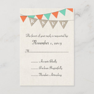 Rustic Burlap Teal Orange Pennant Bröllop OSA Kort