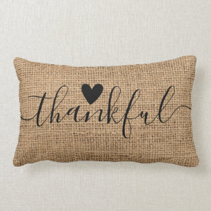 Rustic Burlap Thanksgiving Farmhouse - tack Lumbarkudde