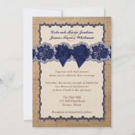 Rustic Burlap, TRYCKT Snöre, Bow Wedding bjudande  Inbjudningar