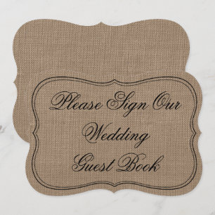 Rustic Burlap "Underteckna vårt Bröllop Guest Bok" Inbjudningar