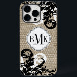 Rustic Burlap-utseende och blomstermonogram<br><div class="desc">© 2014 Socialite Design. Vår strålande spricka och blomstrande designade mobila fodral har en banderoll för ditt monogram, initialer eller namn.</div>