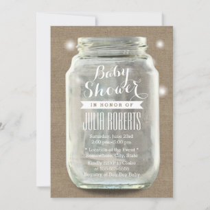 Rustic Burlap Vintage Mason Burk Baby Shower Inbjudningar