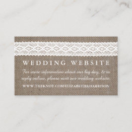Rustic Burlap & Vintage White Snöre Bröllop webbpl Tilläggskort