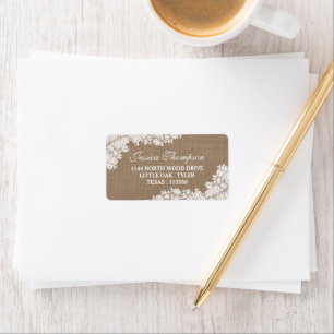 Rustic Burlap & Vintage White Snöre Collection Adressetikett