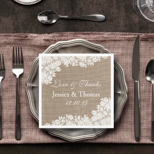 Rustic Burlap & Vintage White Snöre Collection Pappersservett