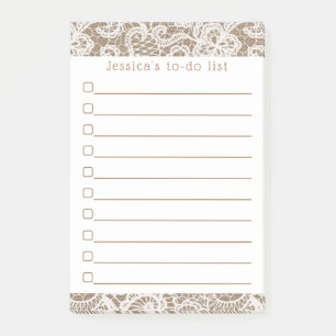 Rustic Burlap & Vintage White Snöre Post-it Block