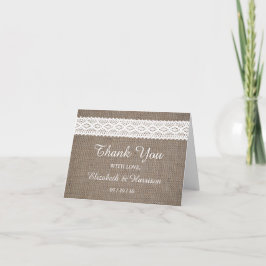 Rustic Burlap & Vintage White Snöre Weddig Tack Kort