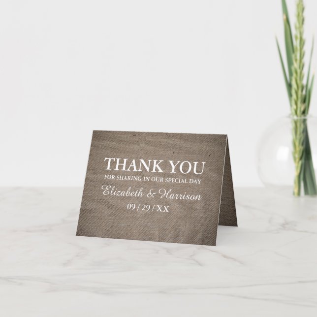 Rustic Burlap Weddig Tack Kort (Framsida)