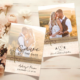 Rustic Burlap Wood Flower Boho Photo Save Date Inbjudningar