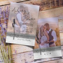 Rustic Burlap Wood Lavender Boho Photo Bröllop
