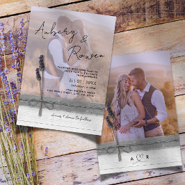 Rustic Burlap Wood Lavender Boho Photo Bröllop Inbjudningar