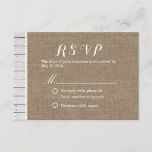 Rustic Burlap & Wood Rand Bröllop OSA Kort
