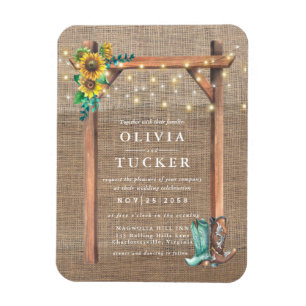 Rustic Burlap Wood Solrosasoninbjudan Magnet