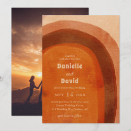 Rustic Burnt Orange Arch Photo Modern Bröllop Inbjudningar