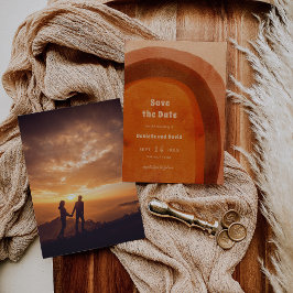 Rustic Burnt Orange Arch Photo Modern Bröllop Spara Datumet