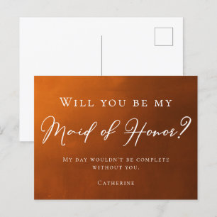 Rustic Burnt Orange blir du min Maid of honor Vykort