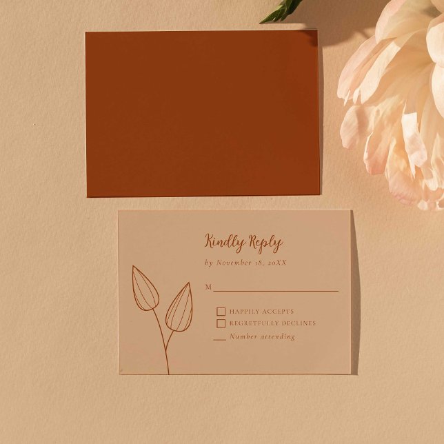 Rustic Burnt Orange Boho Bröllop Elegant Minimal OSA Kort (Skapare uppladdad)