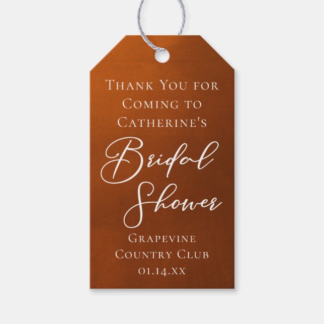 Rustic Burnt Orange Bridal Shower Personalized Presentetikett (Framsidan)