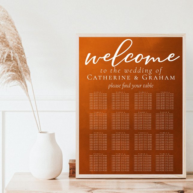 Rustic Burnt Orange Bröllop 16 Bord sätesdiagram Poster (Skapare uppladdad)