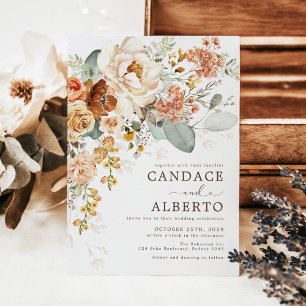 Rustic Burnt Orange Cream Flower Bouquet Bröllop I Inbjudningar