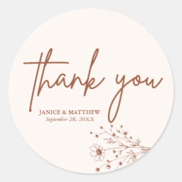 Rustic Burnt Orange Elegant Boho Tack Bröllop Runt Klistermärke