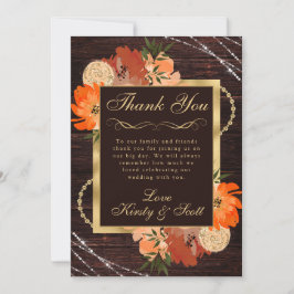 Rustic Burnt Orange Fall Flowers Bröllop Tack Kort