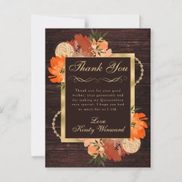 Rustic Burnt Orange Fall Flowers Quinceanera Vykort