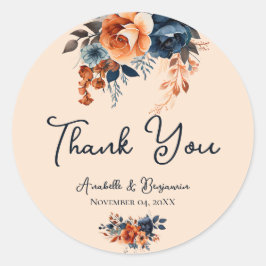 Rustic Burnt Orange och Blue Bröllop Runt Klistermärke