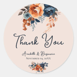 Rustic Burnt Orange och Blue Bröllop Runt Klistermärke