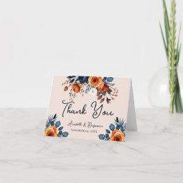 Rustic Burnt Orange och Blue Bröllop Tack Kort