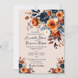 Rustic Burnt-Orange och inbjudan till Blue Wedding