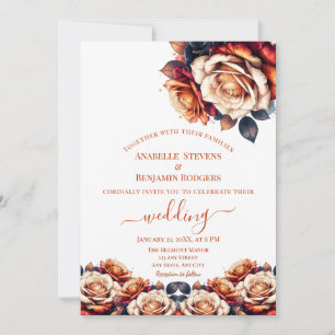 Rustic Burnt Orange och Navy Blue Bröllop Inbjudningar
