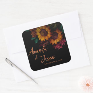 Rustic Burnt Orange Söt Blommigt Bröllop Fyrkantigt Klistermärke
