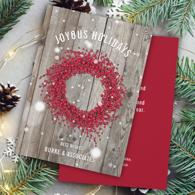 Rustic Business Winter Berry Wood Personlig Julkort (Rustic Business Winter Berry Wood Personalized Holiday Card)