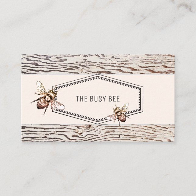 Rustic Busy Bee Weasted Wood Retail Visitkort (Framsida)