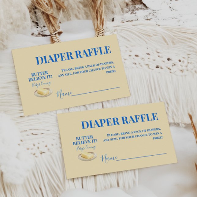 Rustic Butter Yellow Blu Baby Shower Diaper Raffle Tilläggskort (Skapare uppladdad)
