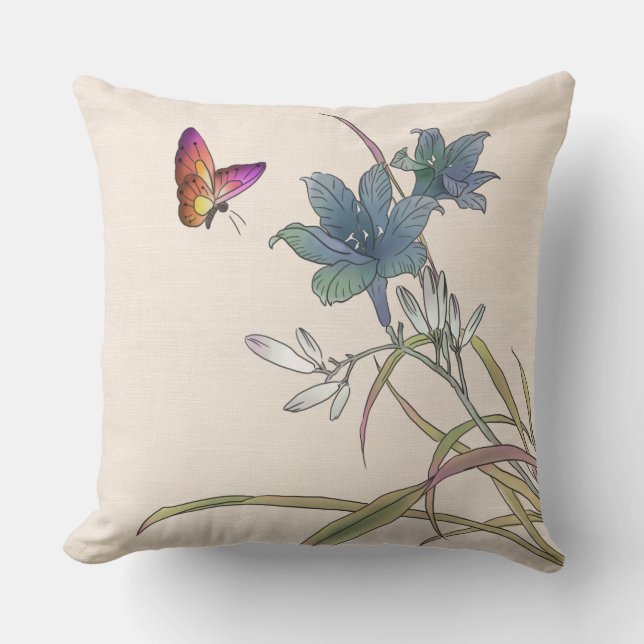 Rustic Butterflies och Orchid Flowers Kudde (Framsida)