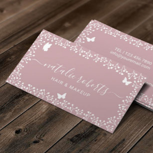 Rustic Butterfly & Flowers Salon & Spa Dusty Rosa Visitkort