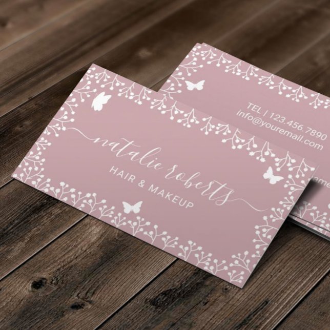 Rustic Butterfly & Flowers Salon & Spa Dusty Rosa Visitkort (Skapare uppladdad)