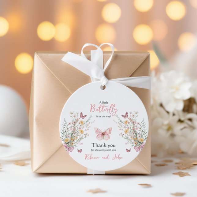 Rustic Butterfly Wildblomme Blommigt Baby Shower Gåvor Etiketter (Skapare uppladdad)