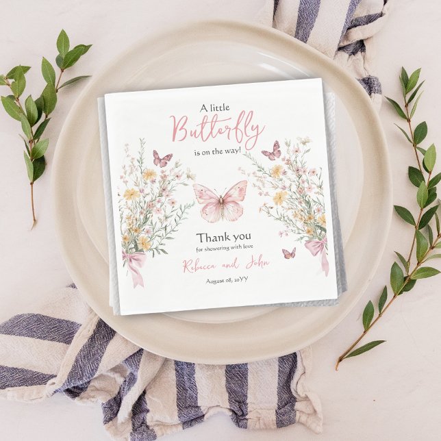 Rustic Butterfly Wildblomme Blommigt Baby Shower Pappersservett (Skapare uppladdad)