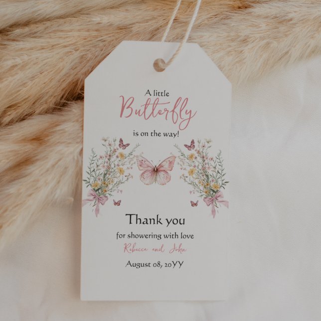 Rustic Butterfly Wildblomme Blommigt Baby Shower Presentetikett (Skapare uppladdad)