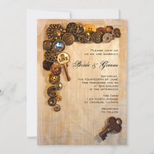 Rustic Buttons bröllop - inbjudan