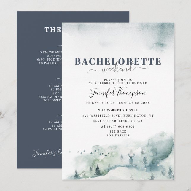 Rustic Cabin Bachelorette Helg Itinerary Inbjudningar (Fram/baksida)