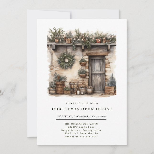 Rustic Cabin Christmas Open House  Inbjudningar (Framsida)